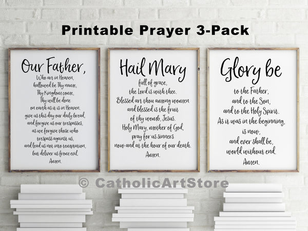 Our Father, Hail Mary, & Glory Be - Printable 3-Prayer Pack - Catholic Prayer Decor