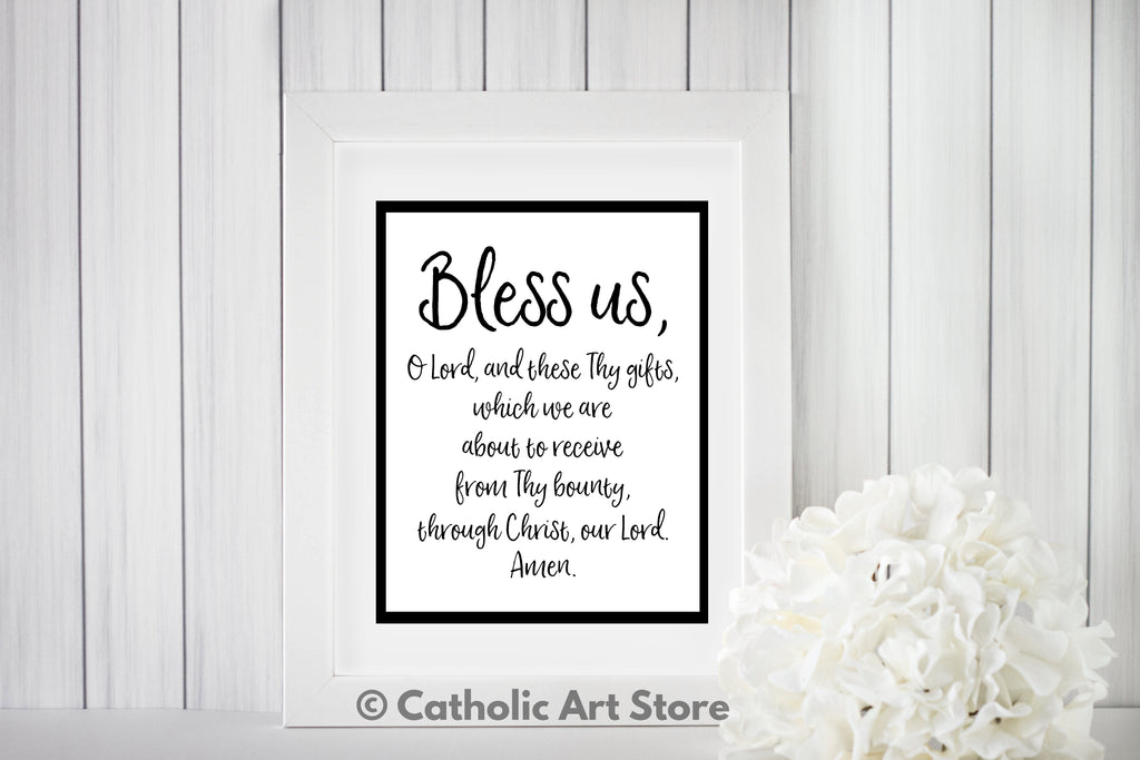 Grace Before Meals Catholic Prayer - Bless Us O Lord - Kitchen and Dining Room Digital Art - Catholic Wall Art - Religious Home Decor