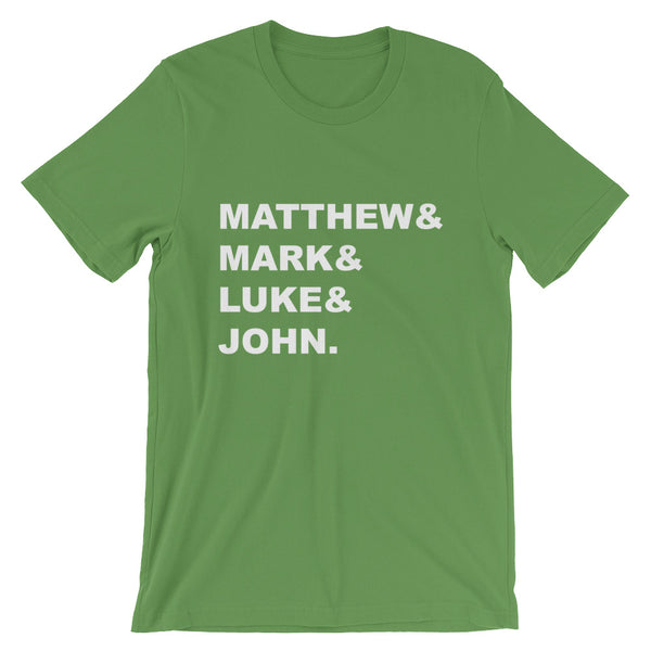 Matthew & Mark & Luke & John Short-Sleeve Unisex T-Shirt - Gospel Gift - New Testament Bible Books - Bible Study Leader Gift