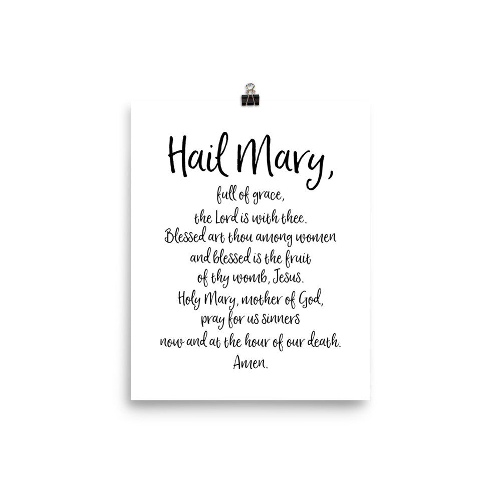Hail Mary Prayer Poster - Catholic Wall Art - Religious Home Decor