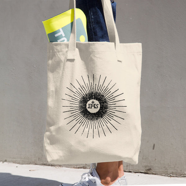 IHS Cotton Tote Bag - Jesus Christ Monogram - Vintage Catholic Image