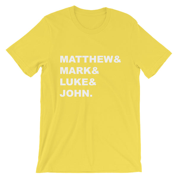 Matthew & Mark & Luke & John Short-Sleeve Unisex T-Shirt - Gospel Gift - New Testament Bible Books - Bible Study Leader Gift