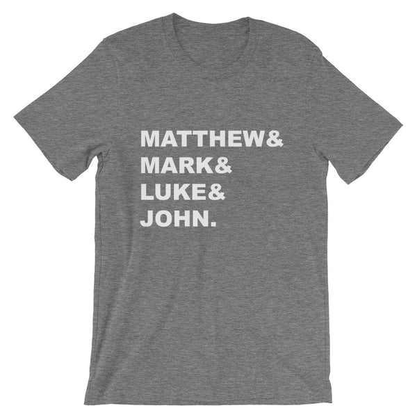 Matthew & Mark & Luke & John Short-Sleeve Unisex T-Shirt - Gospel Gift - New Testament Bible Books - Bible Study Leader Gift