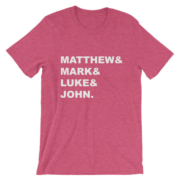 Matthew & Mark & Luke & John Short-Sleeve Unisex T-Shirt - Gospel Gift - New Testament Bible Books - Bible Study Leader Gift