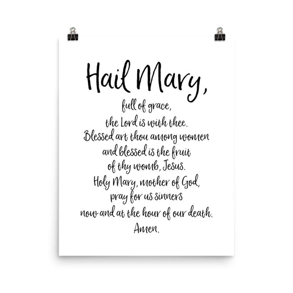 Hail Mary Prayer Poster - Catholic Wall Art - Religious Home Decor