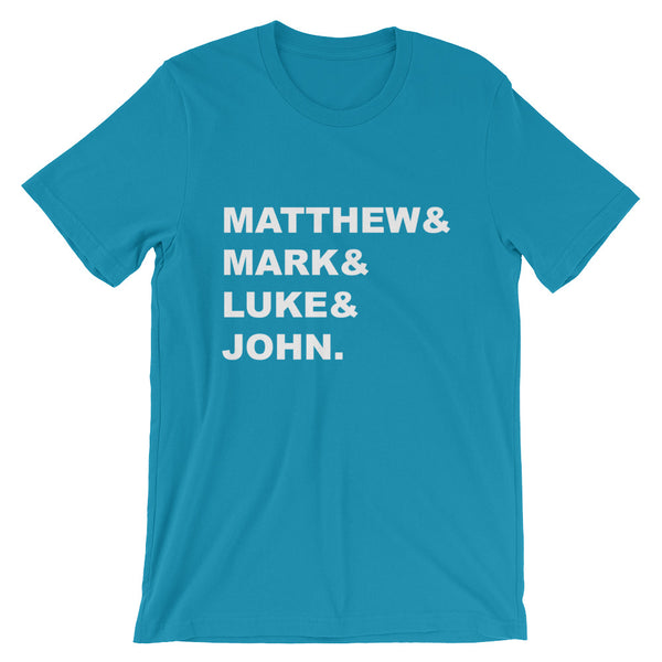 Matthew & Mark & Luke & John Short-Sleeve Unisex T-Shirt - Gospel Gift - New Testament Bible Books - Bible Study Leader Gift