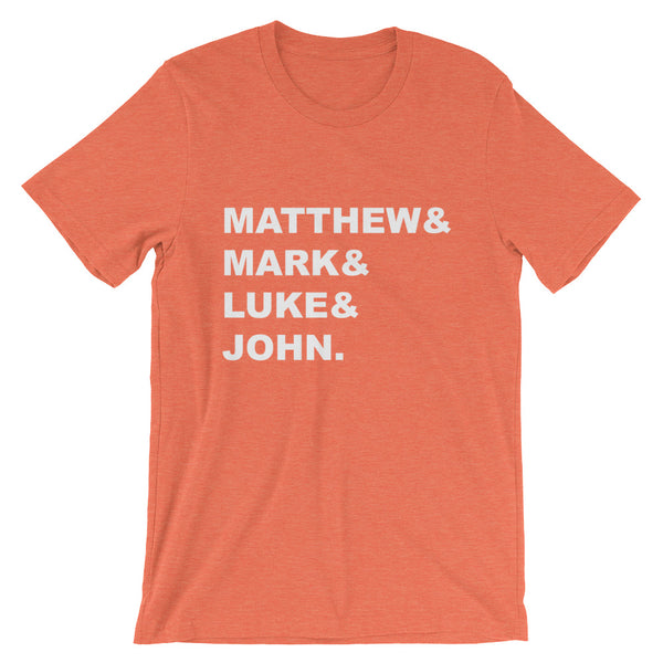 Matthew & Mark & Luke & John Short-Sleeve Unisex T-Shirt - Gospel Gift - New Testament Bible Books - Bible Study Leader Gift