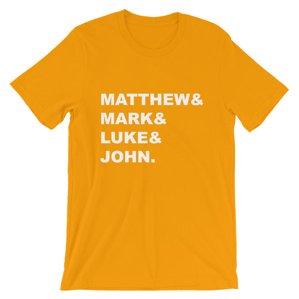 Matthew & Mark & Luke & John Short-Sleeve Unisex T-Shirt - Gospel Gift - New Testament Bible Books - Bible Study Leader Gift