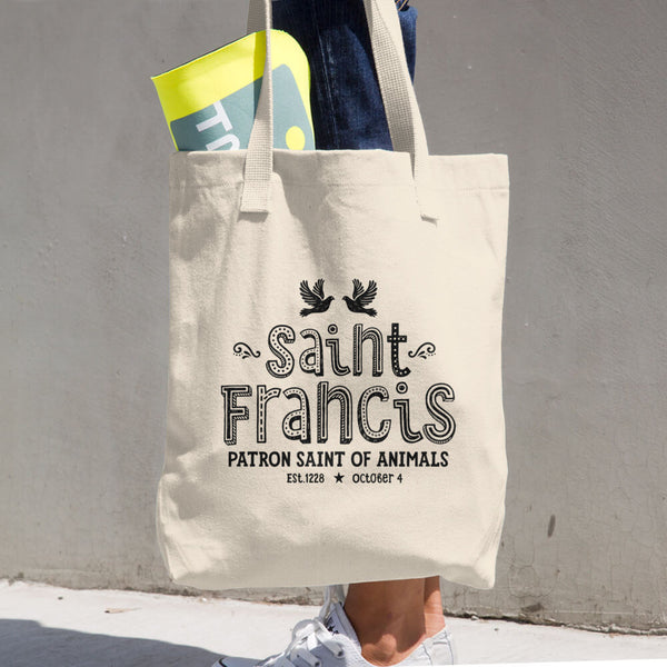 Saint Francis Cotton Tote Bag - Patron Saint of Animals - Catholic Pet Gift