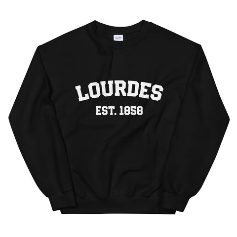 Lourdes Est 1858 Sweatshirt - Catholic Our Lady Apparel - Priest Nun Deacon Chaplain Lector - Baptism Confirmation RCIA Graduation Mom Gift