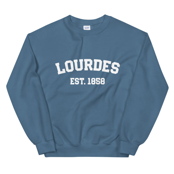 Lourdes Est 1858 Sweatshirt - Catholic Our Lady Apparel - Priest Nun Deacon Chaplain Lector - Baptism Confirmation RCIA Graduation Mom Gift