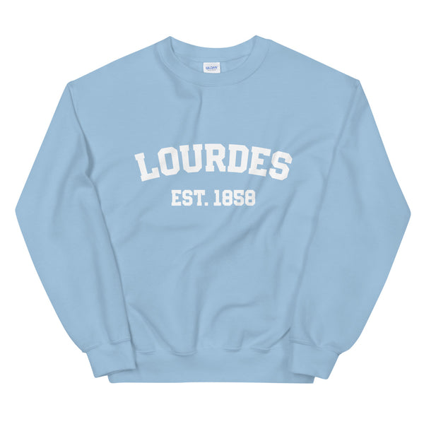 Lourdes Est 1858 Sweatshirt - Catholic Our Lady Apparel - Priest Nun Deacon Chaplain Lector - Baptism Confirmation RCIA Graduation Mom Gift