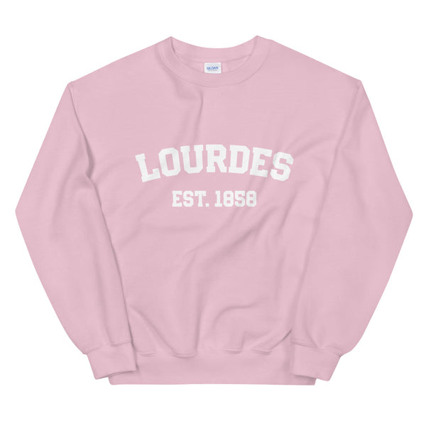 Lourdes Est 1858 Sweatshirt - Catholic Our Lady Apparel - Priest Nun Deacon Chaplain Lector - Baptism Confirmation RCIA Graduation Mom Gift