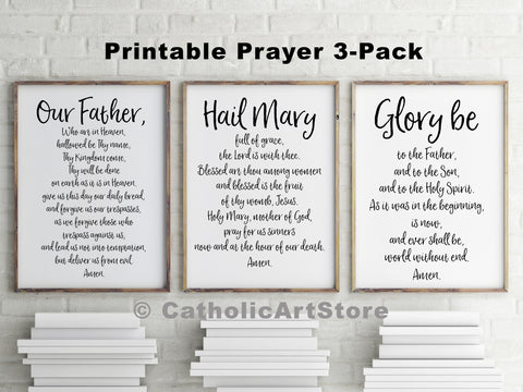 Easter Printables - Catholic Easter Decorations - Our Father, Hail Mary, & Glory Be - Printable 3-Prayer Pack - Christian Easter Decor