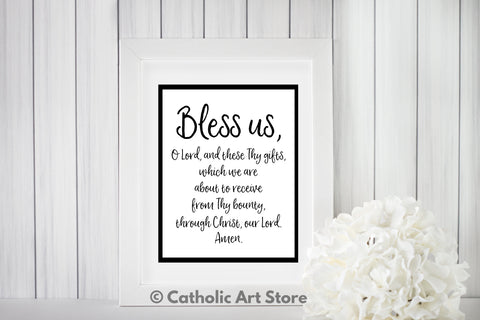 Grace Before Meals Catholic Prayer - Bless Us O Lord - Kitchen and Dining Room Digital Art - Catholic Wall Art - Religious Home Decor