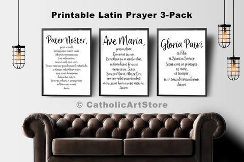 Pater Noster, Ave Maria, and Gloria Patri - Latin Prayers - Printable Prayer 3-Pack - Print-at-Home Catholic Prayer Decor - Rectory Convent