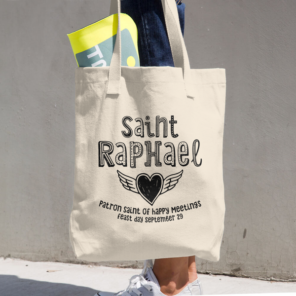 Saint Raphael Tote Bag - Patron Saint of Happy Meetings - Catholic Saint Gift