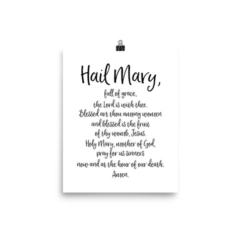 Hail Mary Prayer Poster - Catholic Wall Art - Religious Home Decor