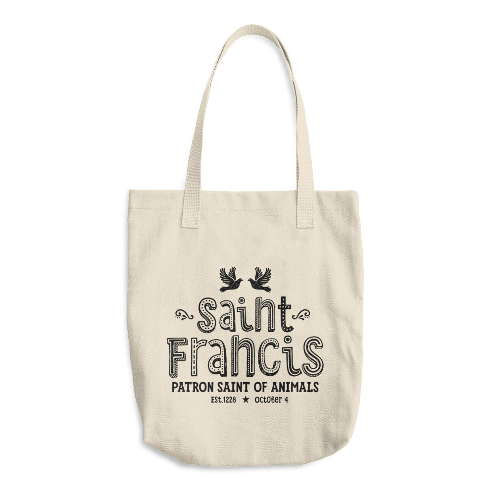 Saint Francis Cotton Tote Bag - Patron Saint of Animals - Catholic Pet Gift
