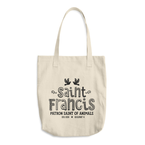 Saint Francis Cotton Tote Bag - Patron Saint of Animals - Catholic Pet Gift