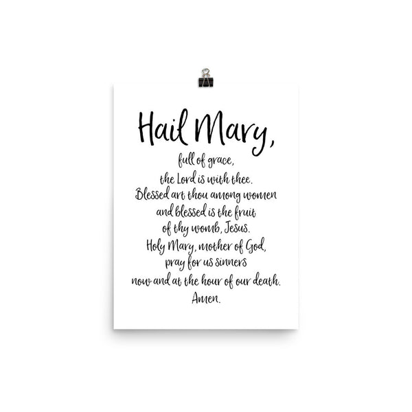Hail Mary Prayer Poster - Catholic Wall Art - Religious Home Decor