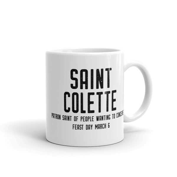St. Colette Pray for Us Mug - Patron Saint People Wanting to Conceive – Catholic Fertility Prayer – Baby Conception and Pregnancy Gift for Mom Dad